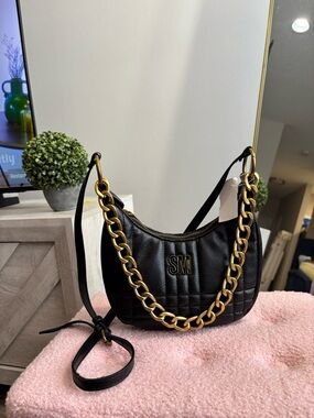 Steve Madden Black Quilted Shoulder Bag with Gold Chain